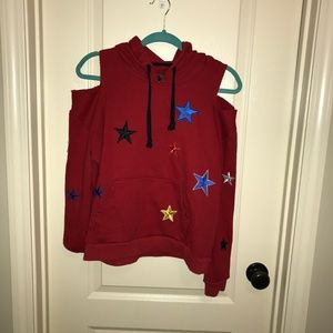 AQUA sweater with cutout shoulders and hood